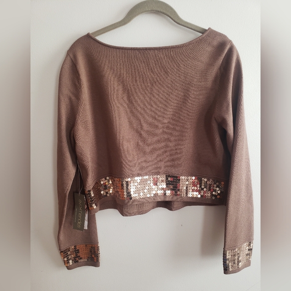 Eva Mendes Light Brown Sequin Accented Sweater Holiday Party~ Size Large - Picture 2 of 5